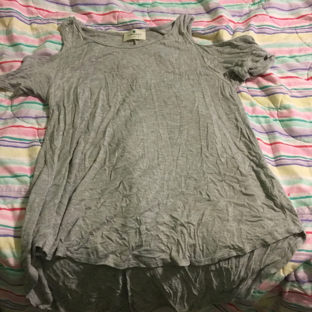 Grey Cold-Shoulder Shirt